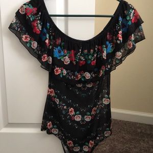 Off shoulder floral bodysuit